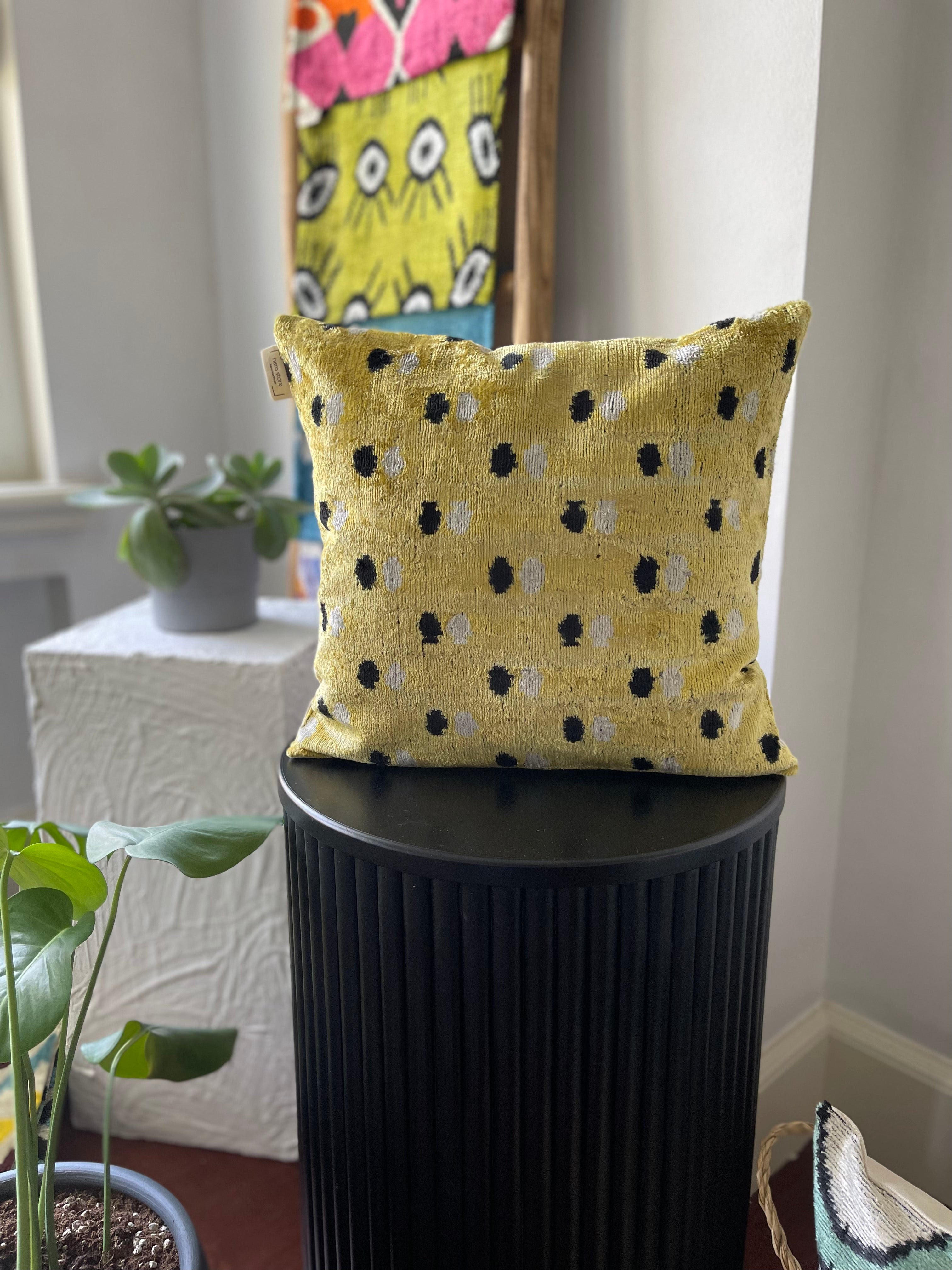 Dotted Lemon Ikat Pillow Cover