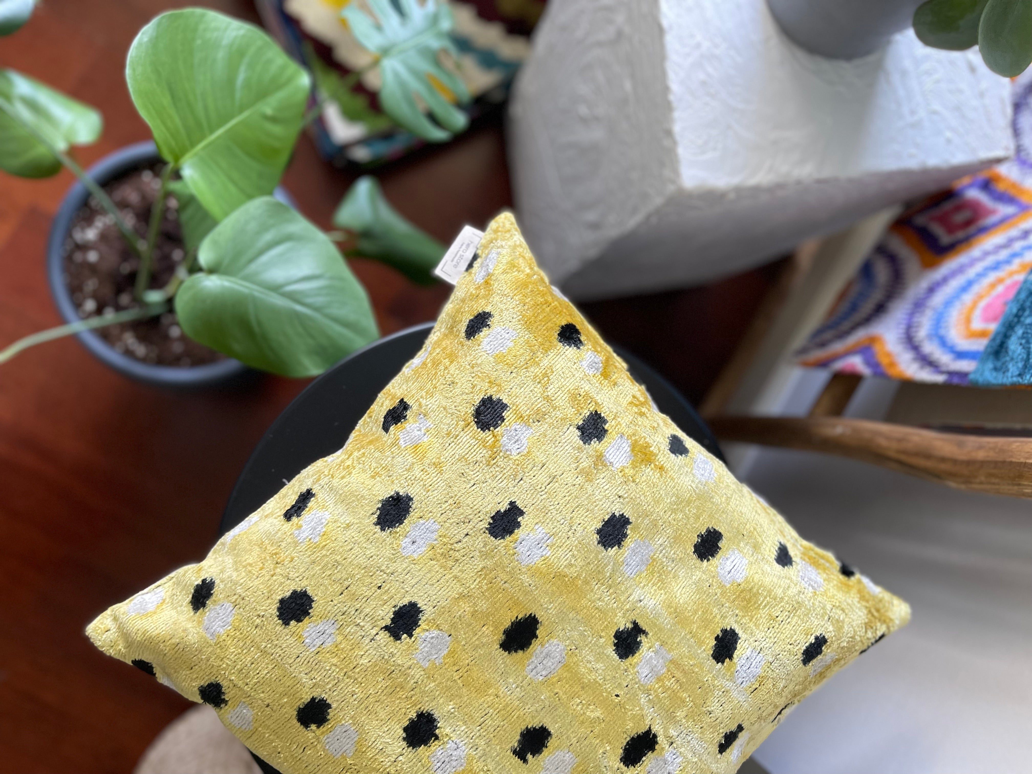 Dotted Lemon Ikat Pillow Cover