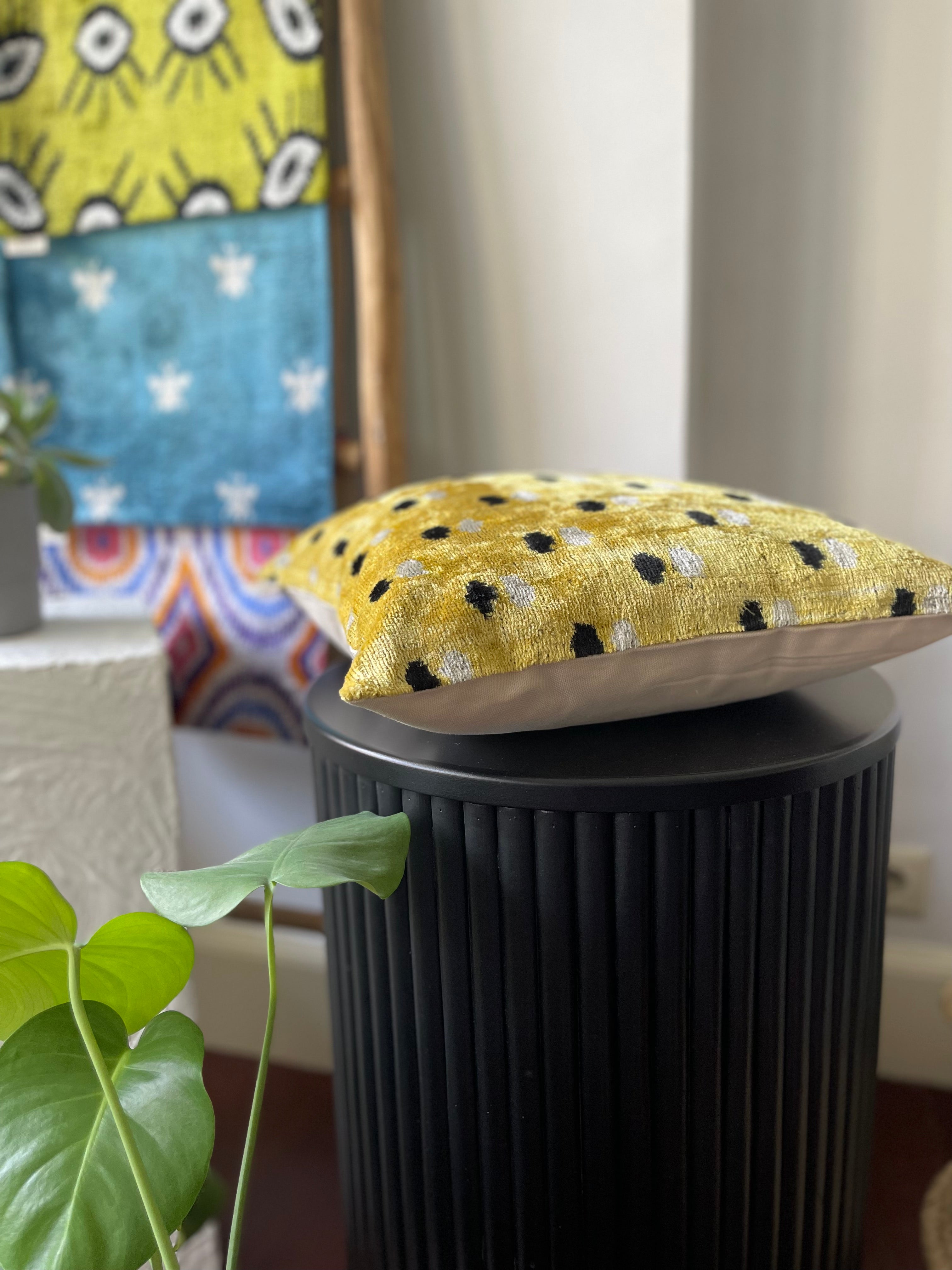 Dotted Lemon Ikat Pillow Cover