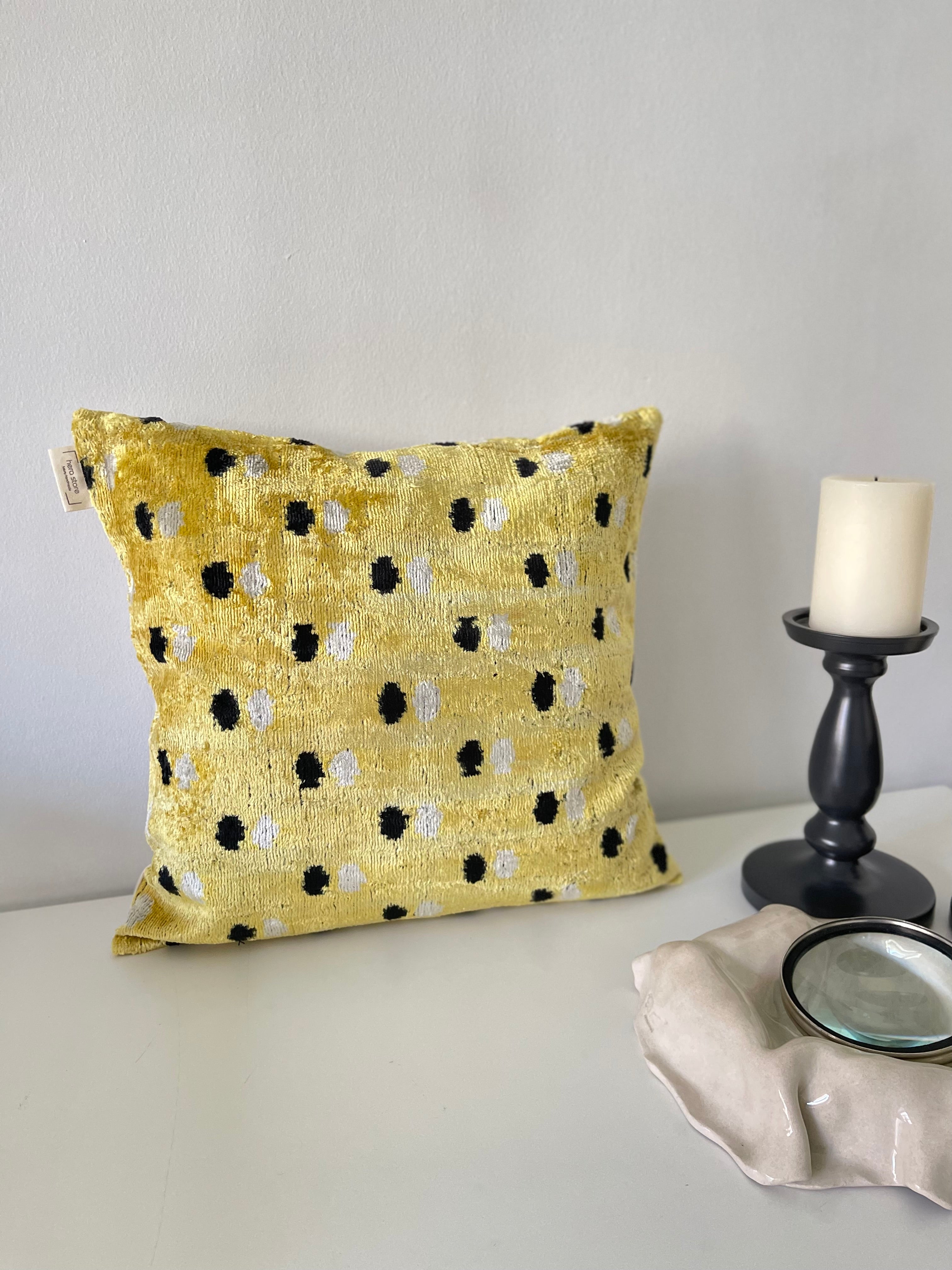 Dotted Lemon Ikat Pillow Cover