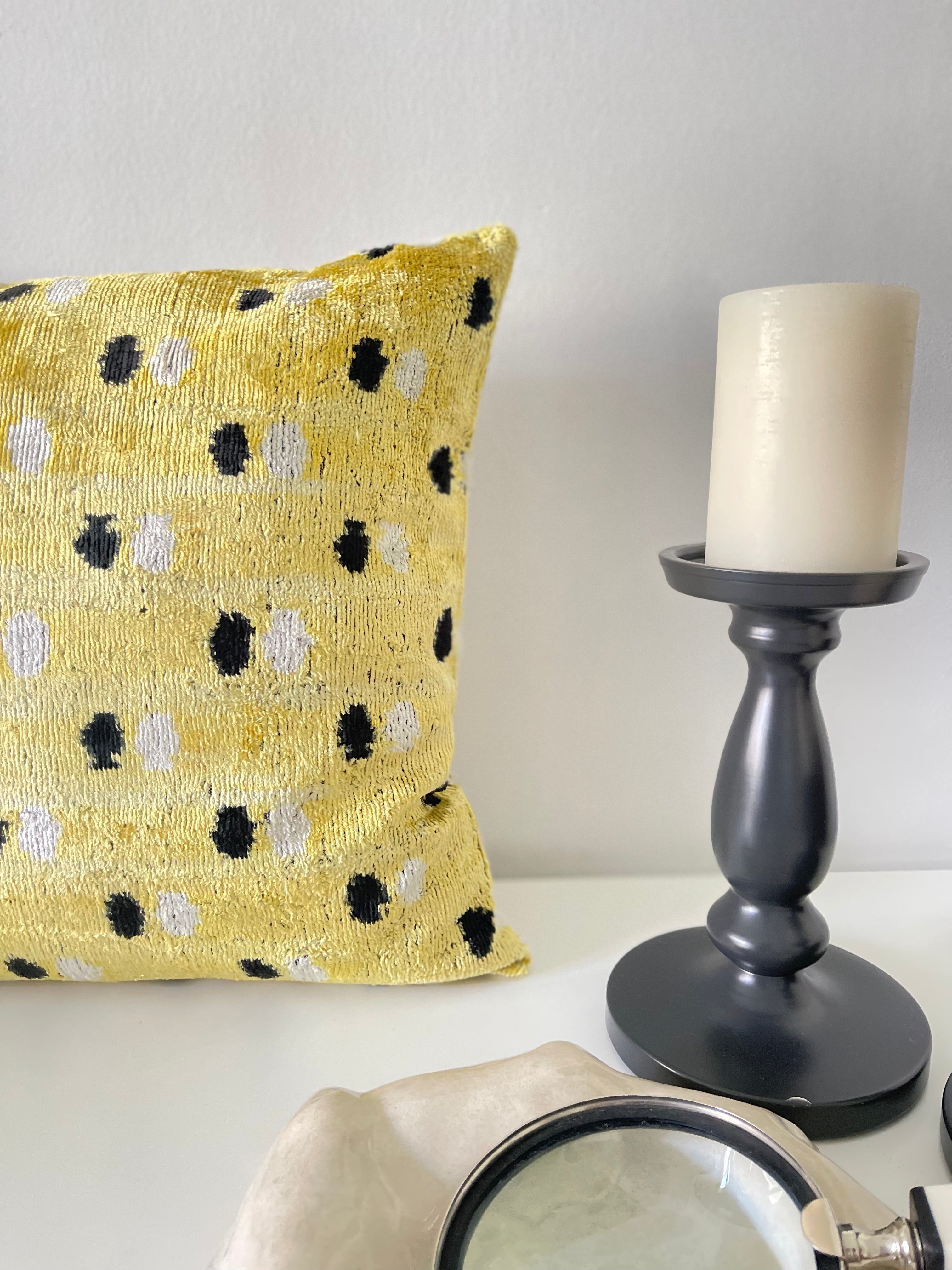 Dotted Lemon Ikat Pillow Cover