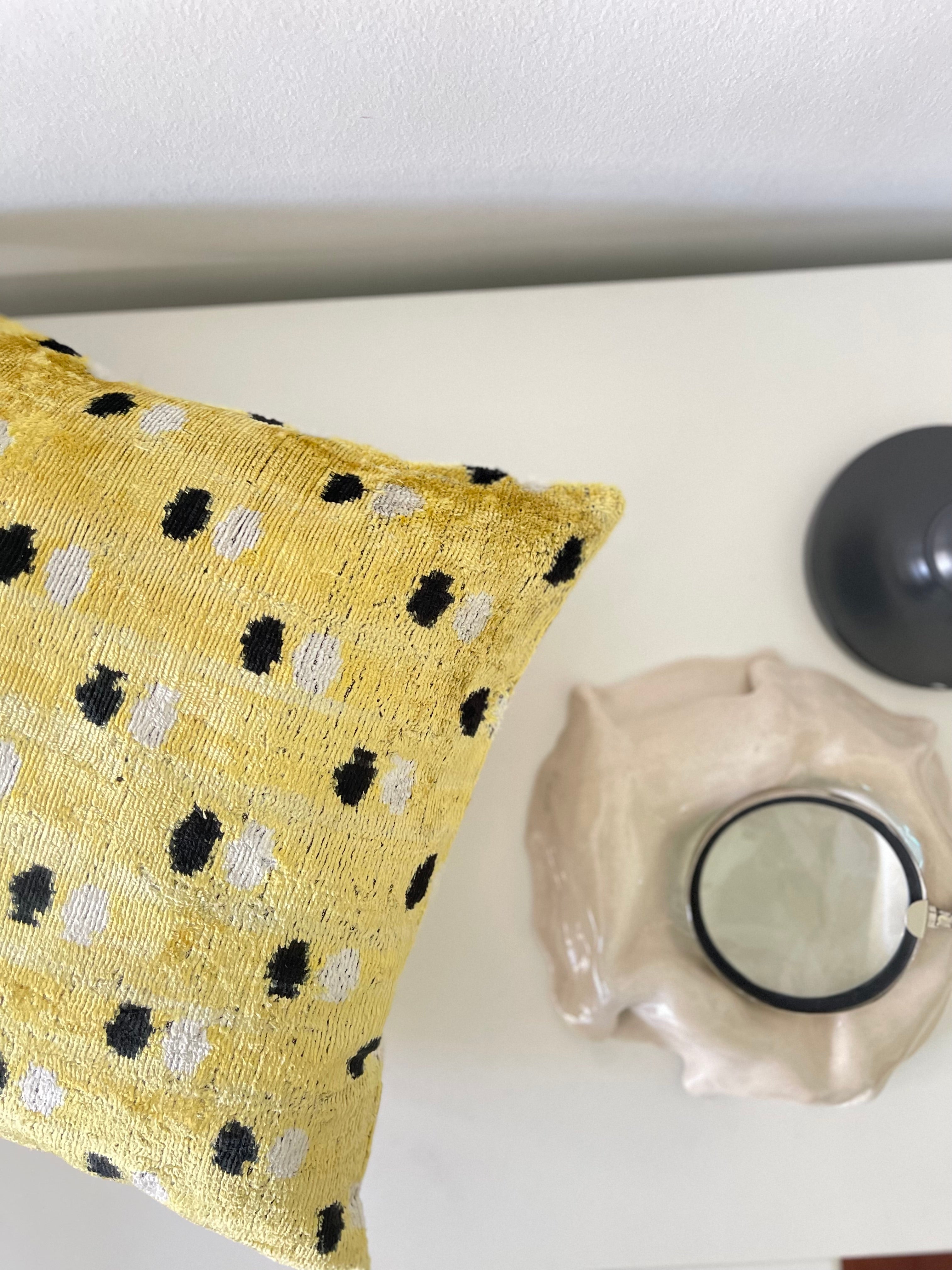 Dotted Lemon Ikat Pillow Cover