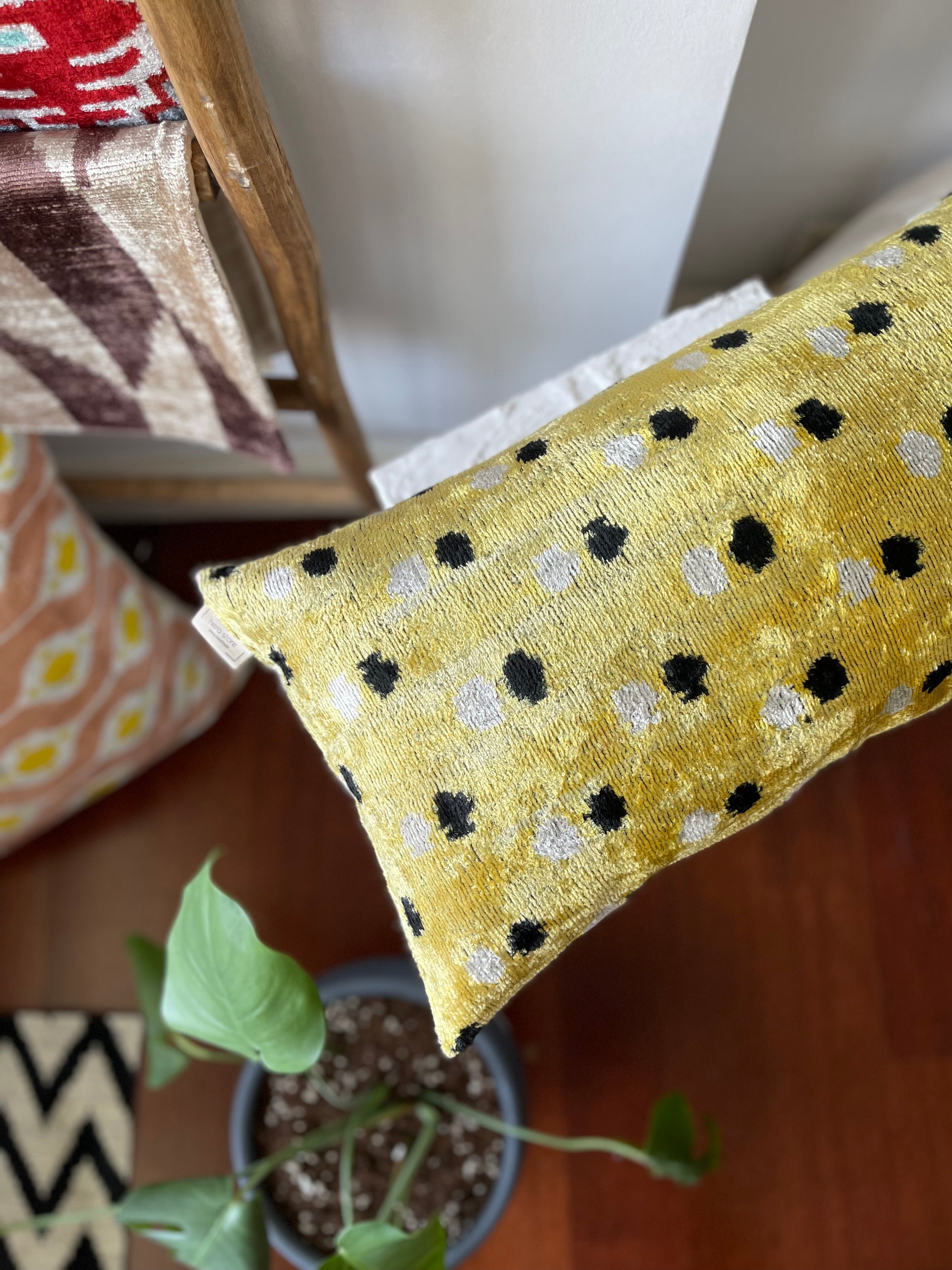 Dotted Lemon Ikat Pillow Cover