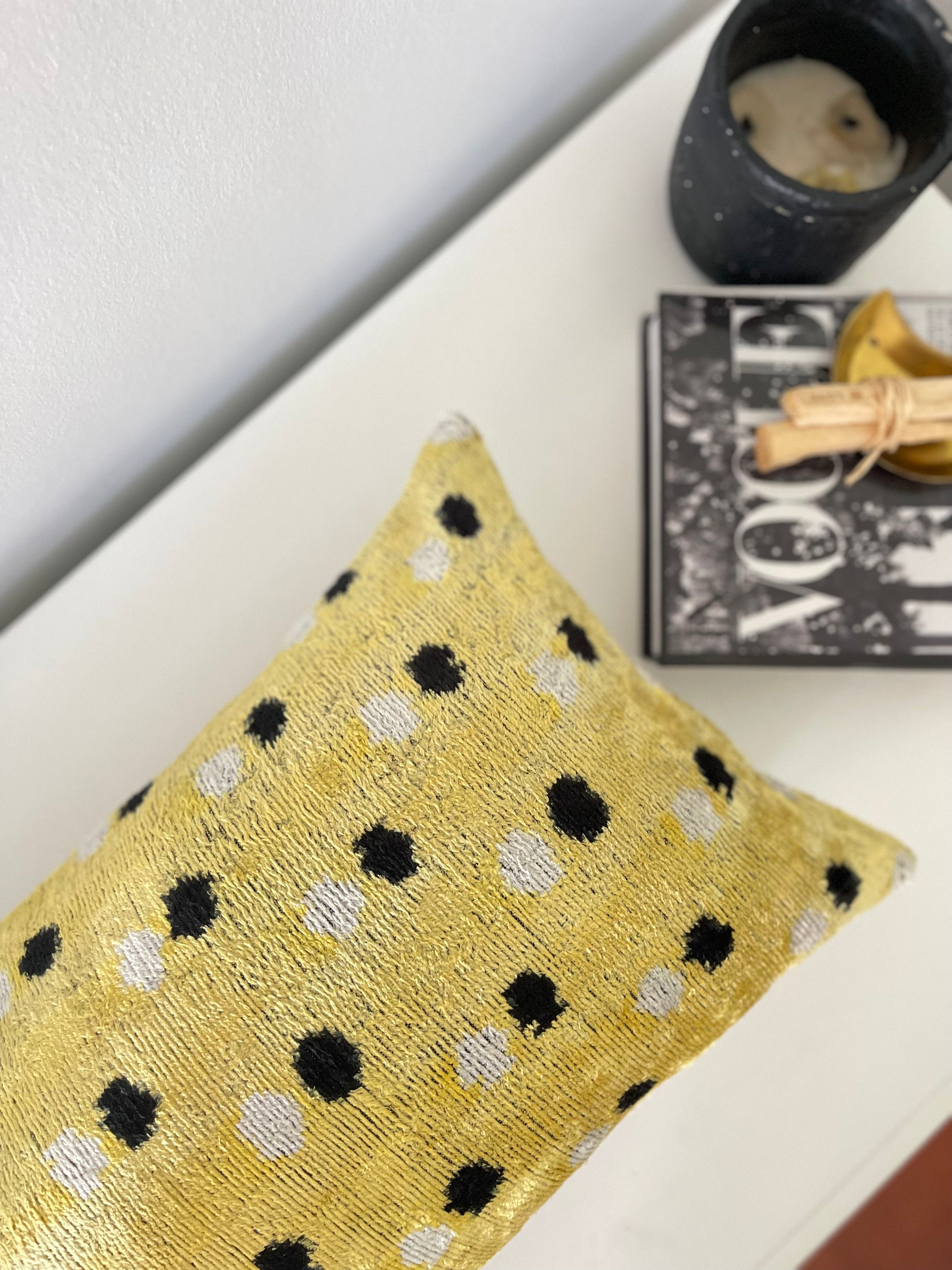 Dotted Lemon Ikat Pillow Cover