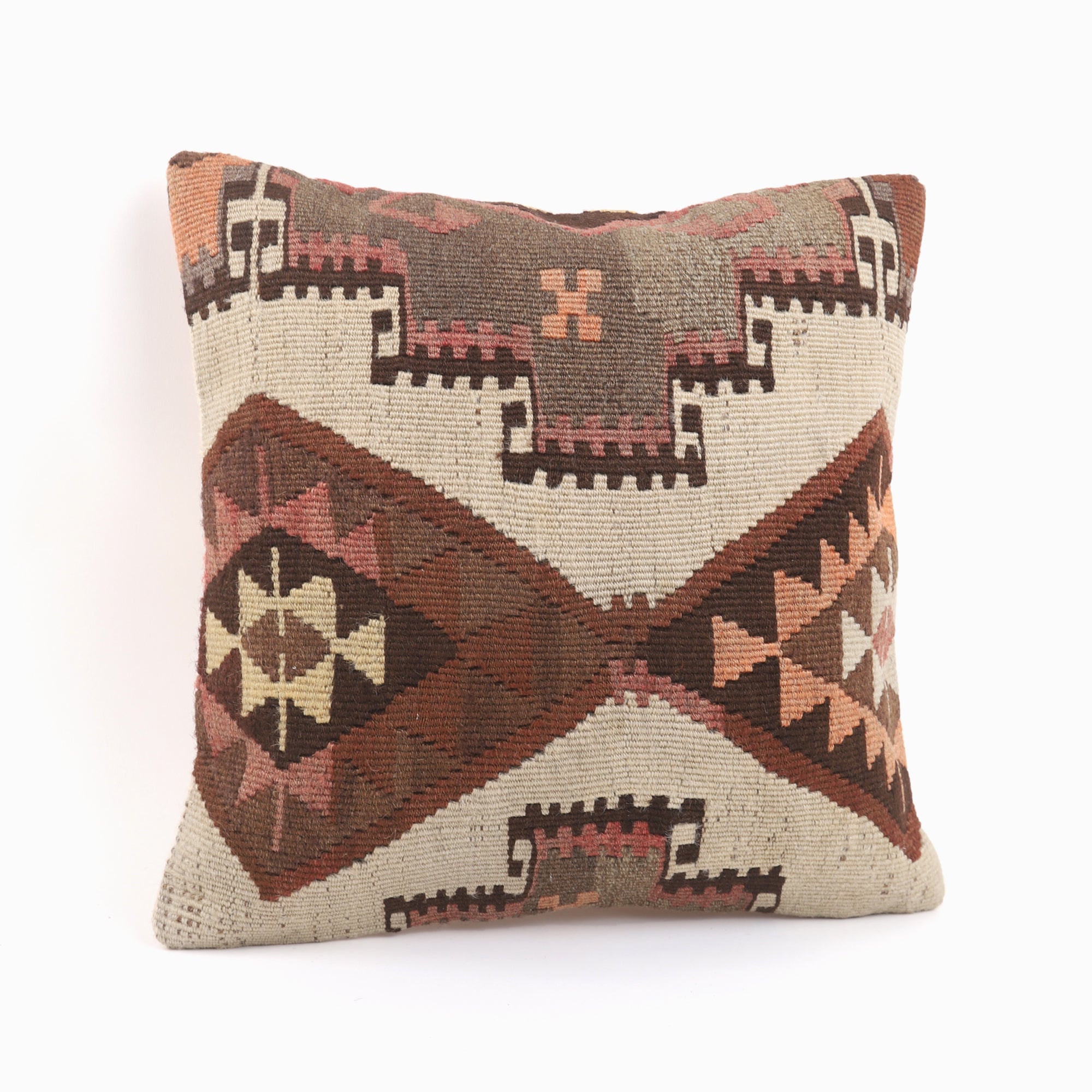 Vintage Patterned Kilim Pillow - 16x16''
