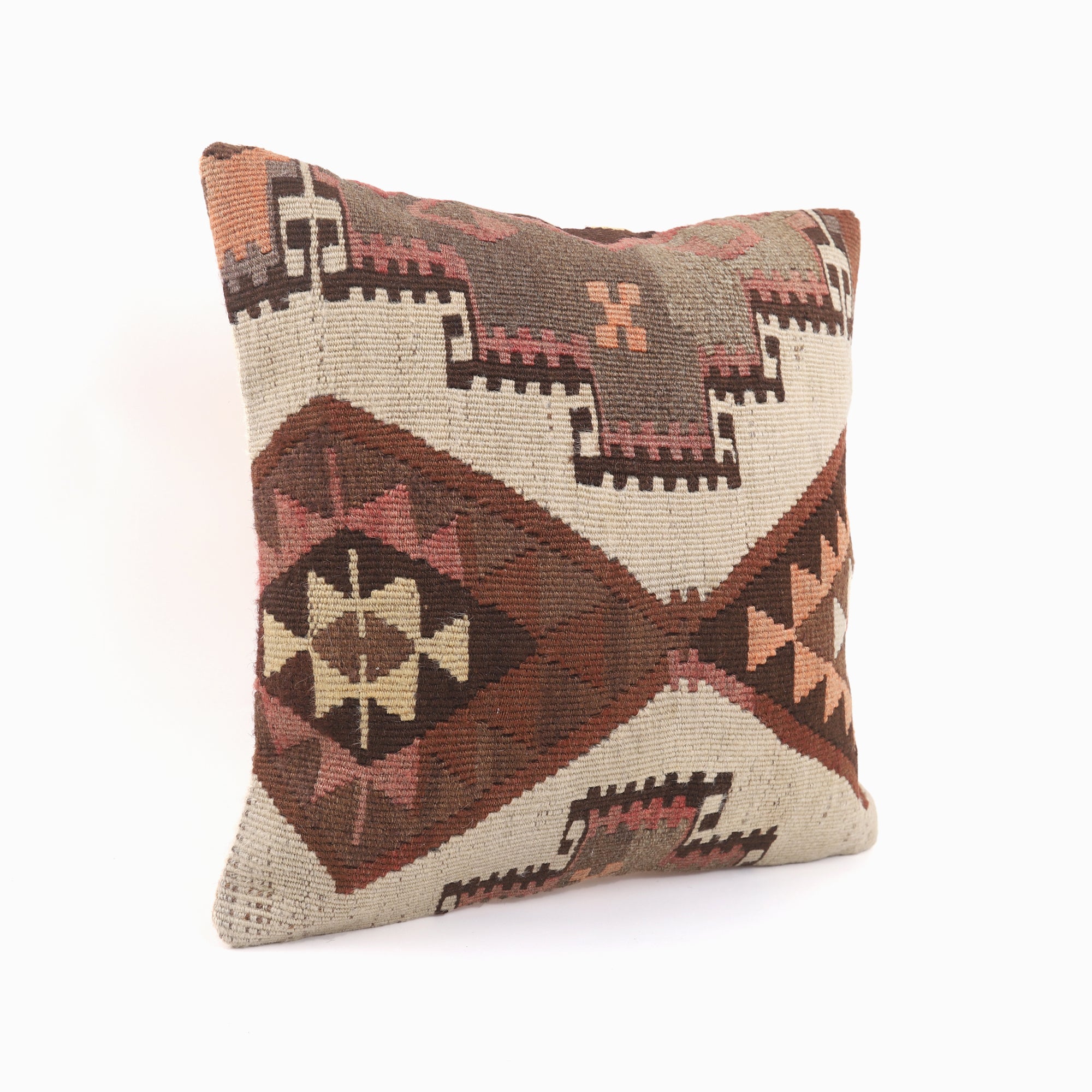 Vintage Patterned Kilim Pillow - 16x16''
