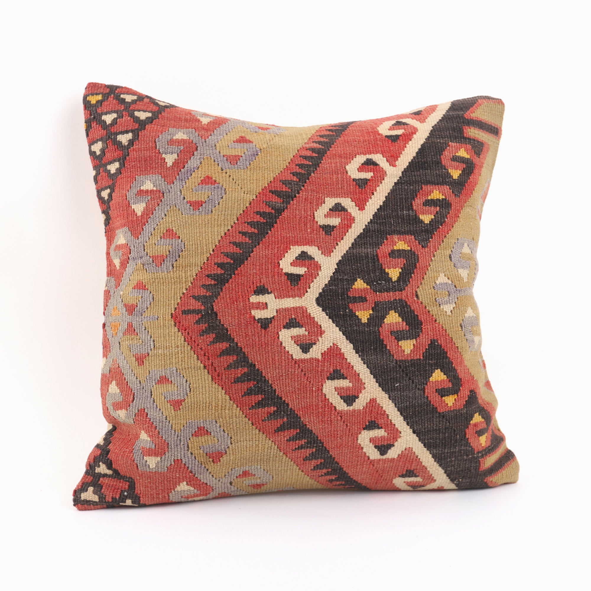 Ethno-Boho Style Kilim Pillow - 16x16''