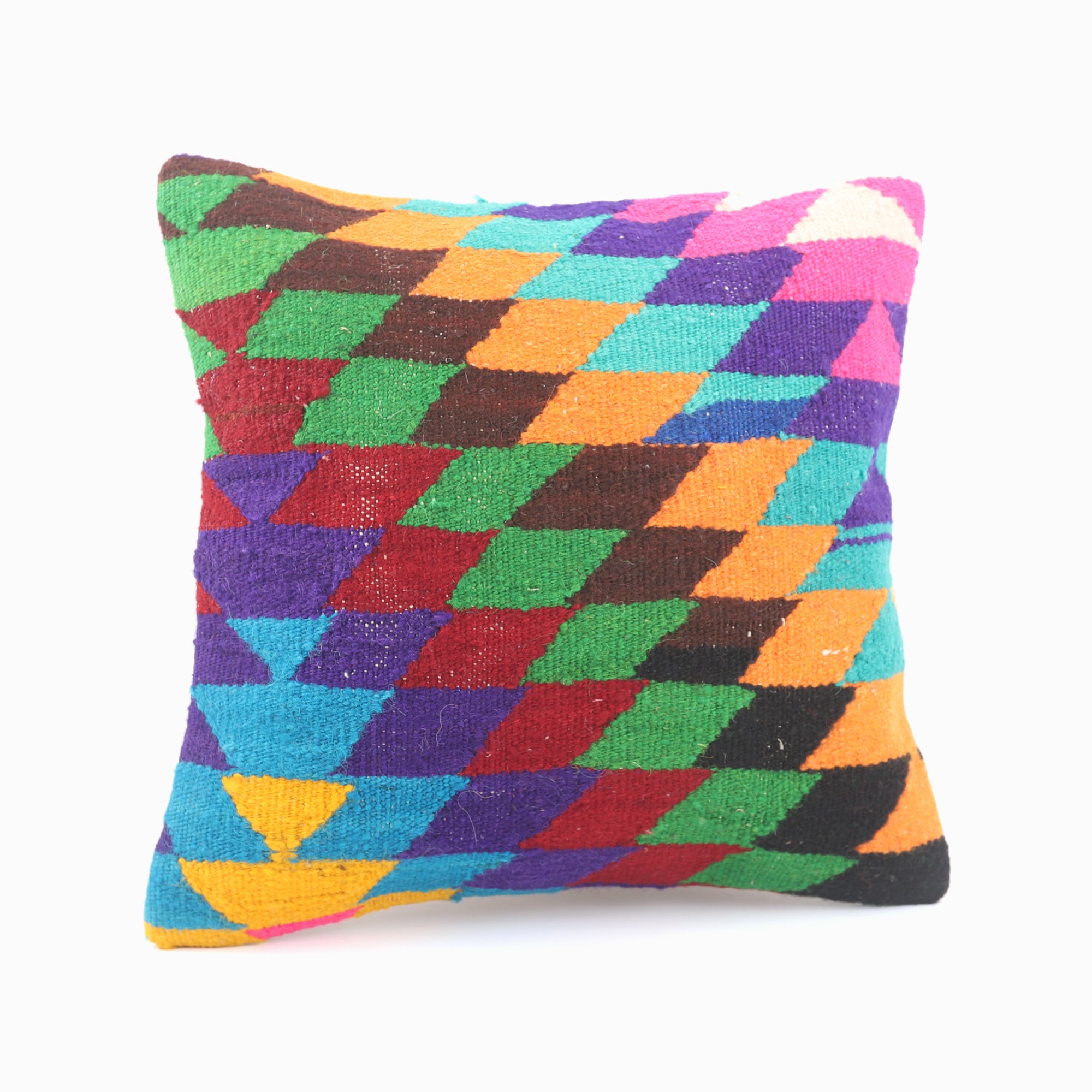 Colorful Anatolian Kilim Pillow - 16x16''