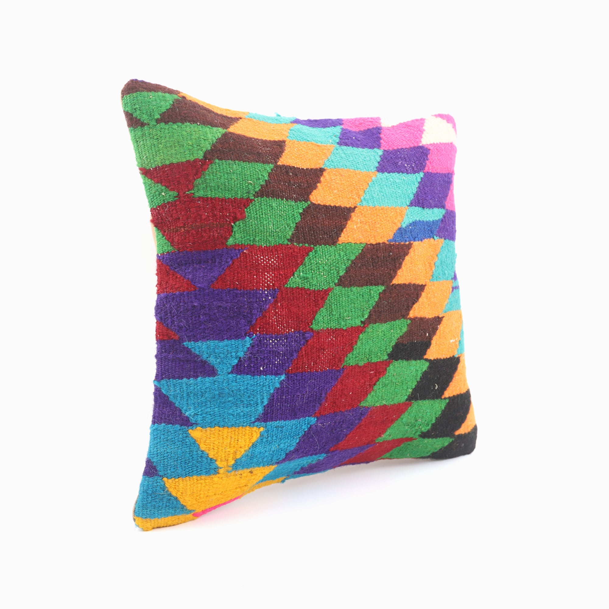 Colorful Anatolian Kilim Pillow - 16x16''