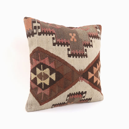 Vintage Patterned Kilim Pillow - 16x16''