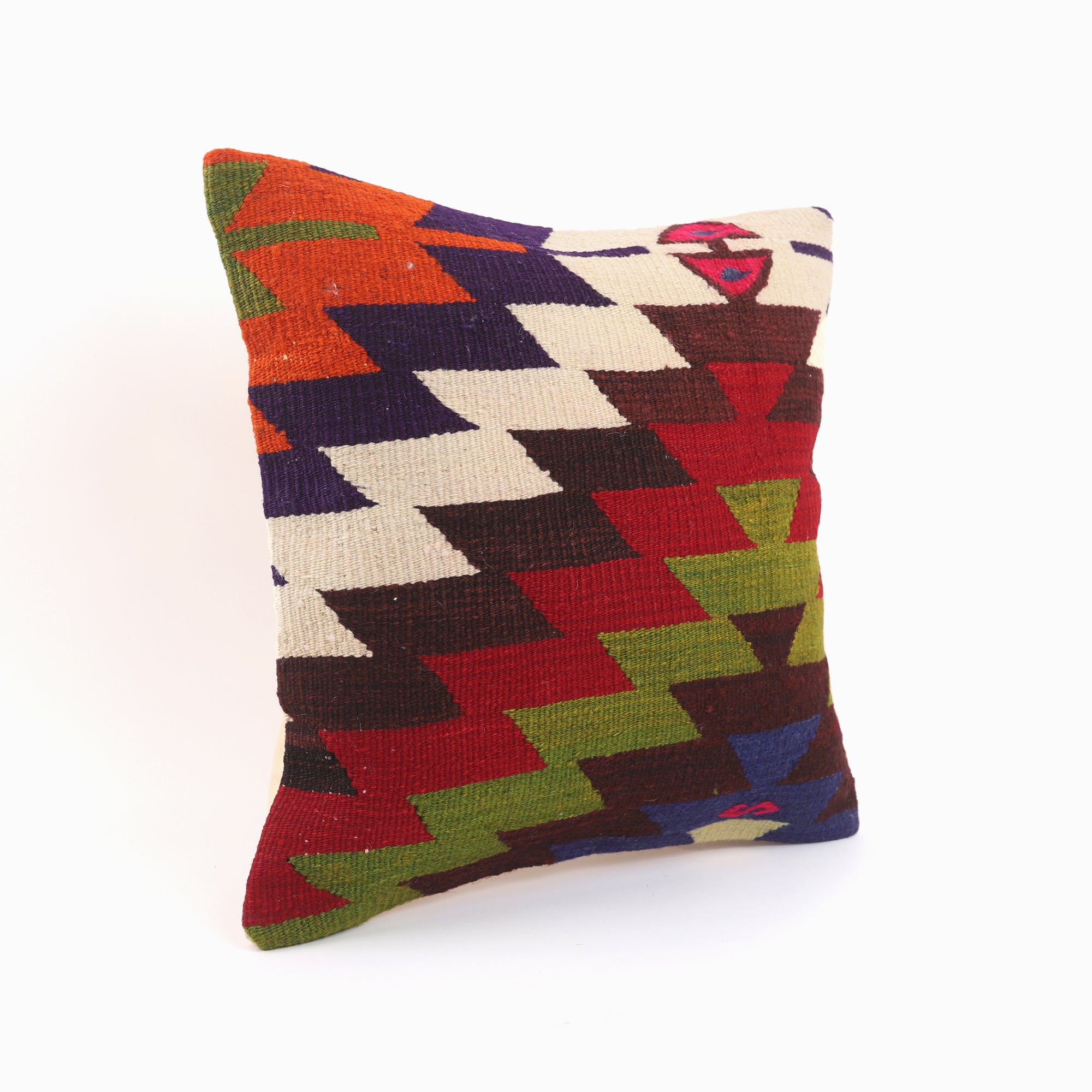 Vintage Anatolian Kilim Cushion - 16x16''