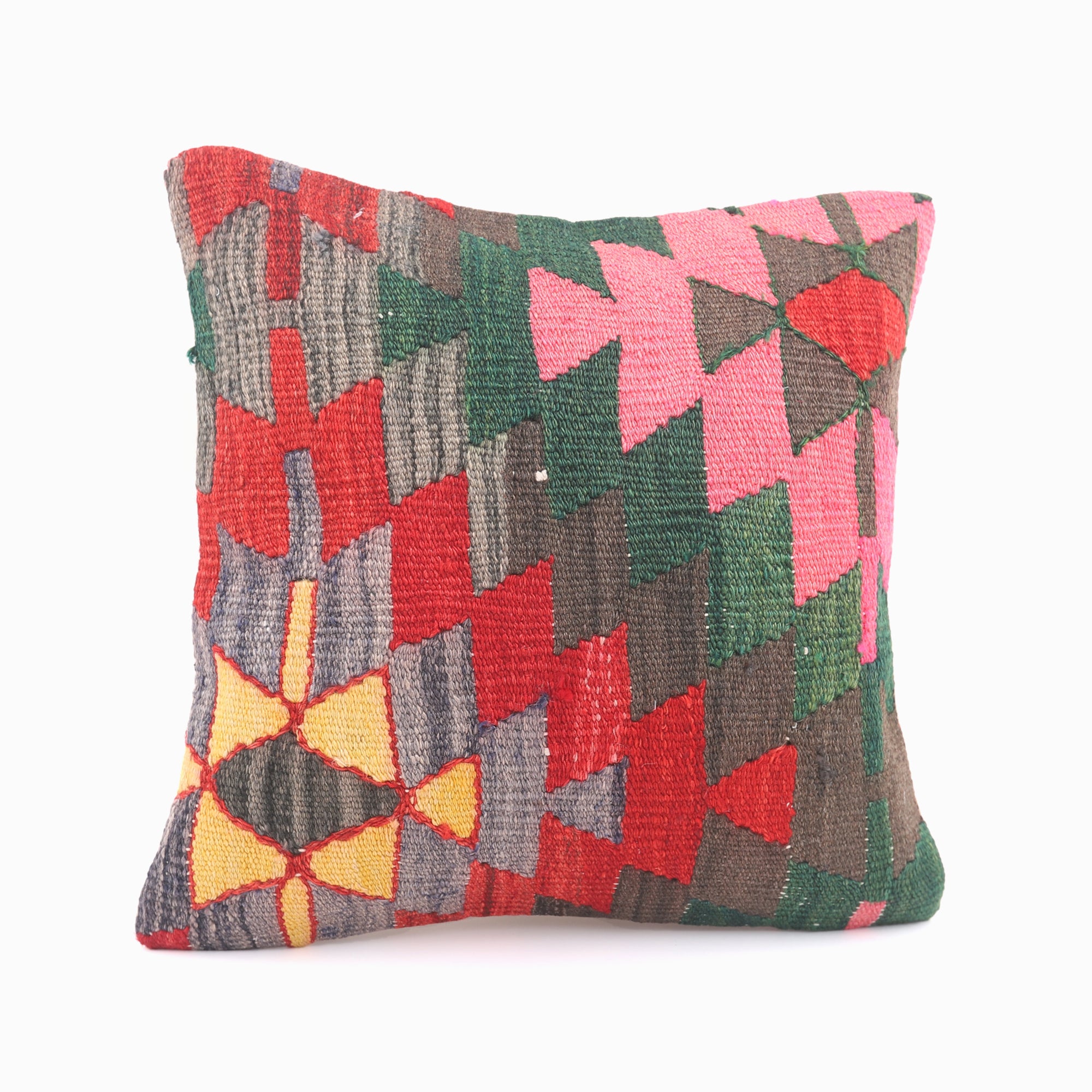 Handwoven Vintage Kilim Pillow - 16x16''