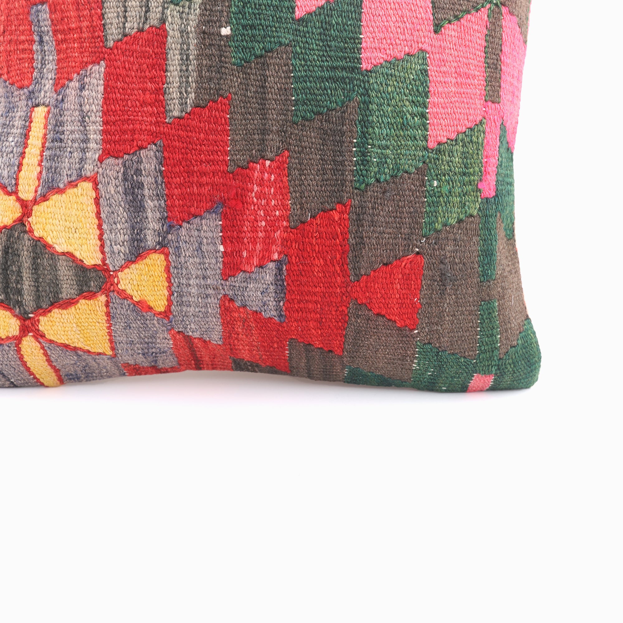 Handwoven Vintage Kilim Pillow - 16x16''