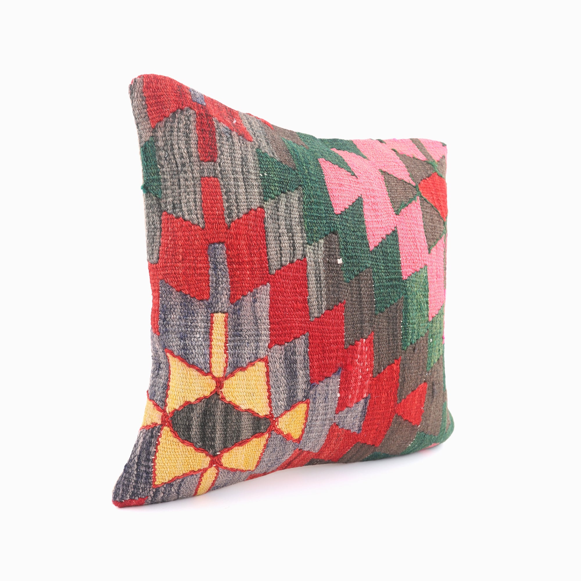Handwoven Vintage Kilim Pillow - 16x16''