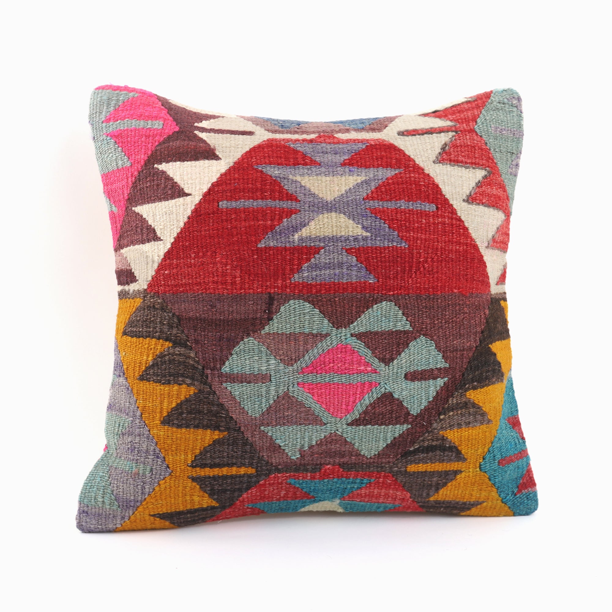 Handmade Wool Kilim Pillow - 16x16''