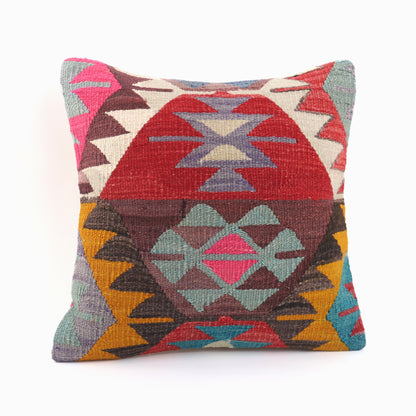 Handmade Wool Kilim Pillow - 16x16''