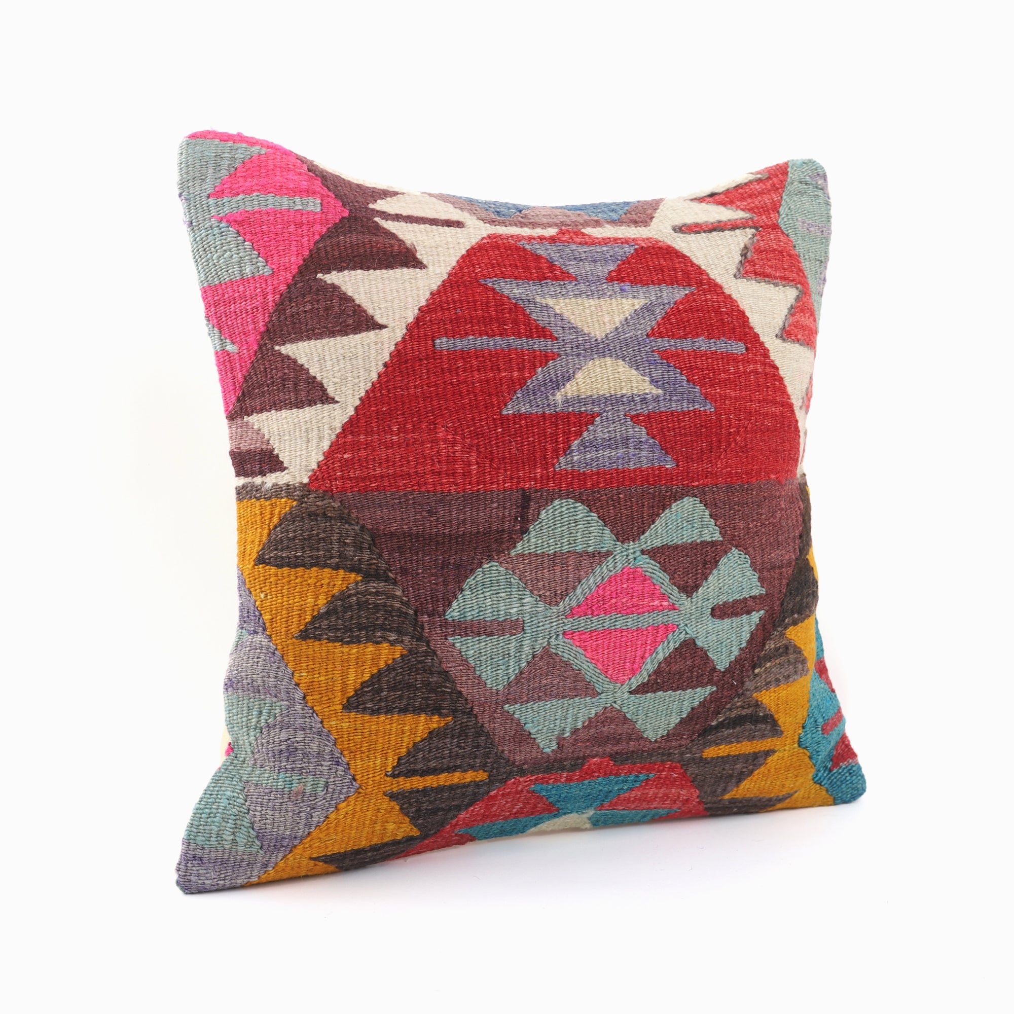 Handmade Wool Kilim Pillow - 16x16''
