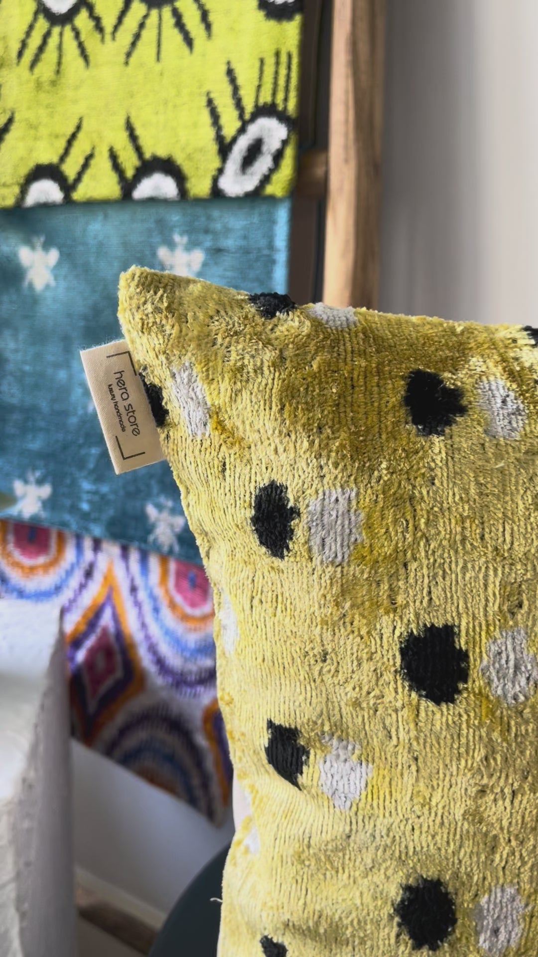 Dotted Lemon Ikat Pillow Cover